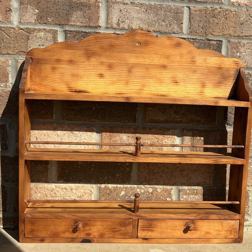 Vintage Wooden Hanging Wall Shelf Trinket Display Curio Drawers Grandma Core